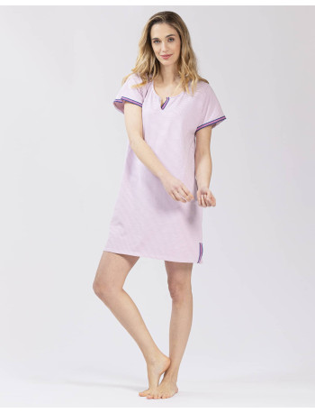 Striped nightdress in cotton elastane TOUDOUX 501 violet ecru